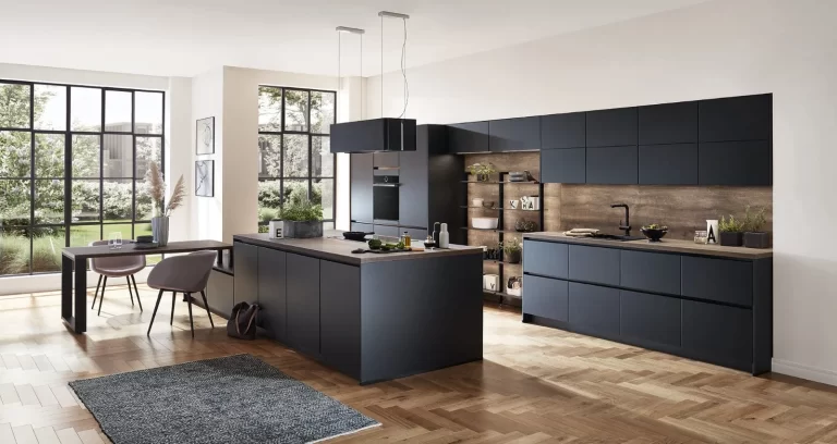 Nobilia-Matt-Black-Wood-Handleless-Open-Plan-Kitchen-2021-1